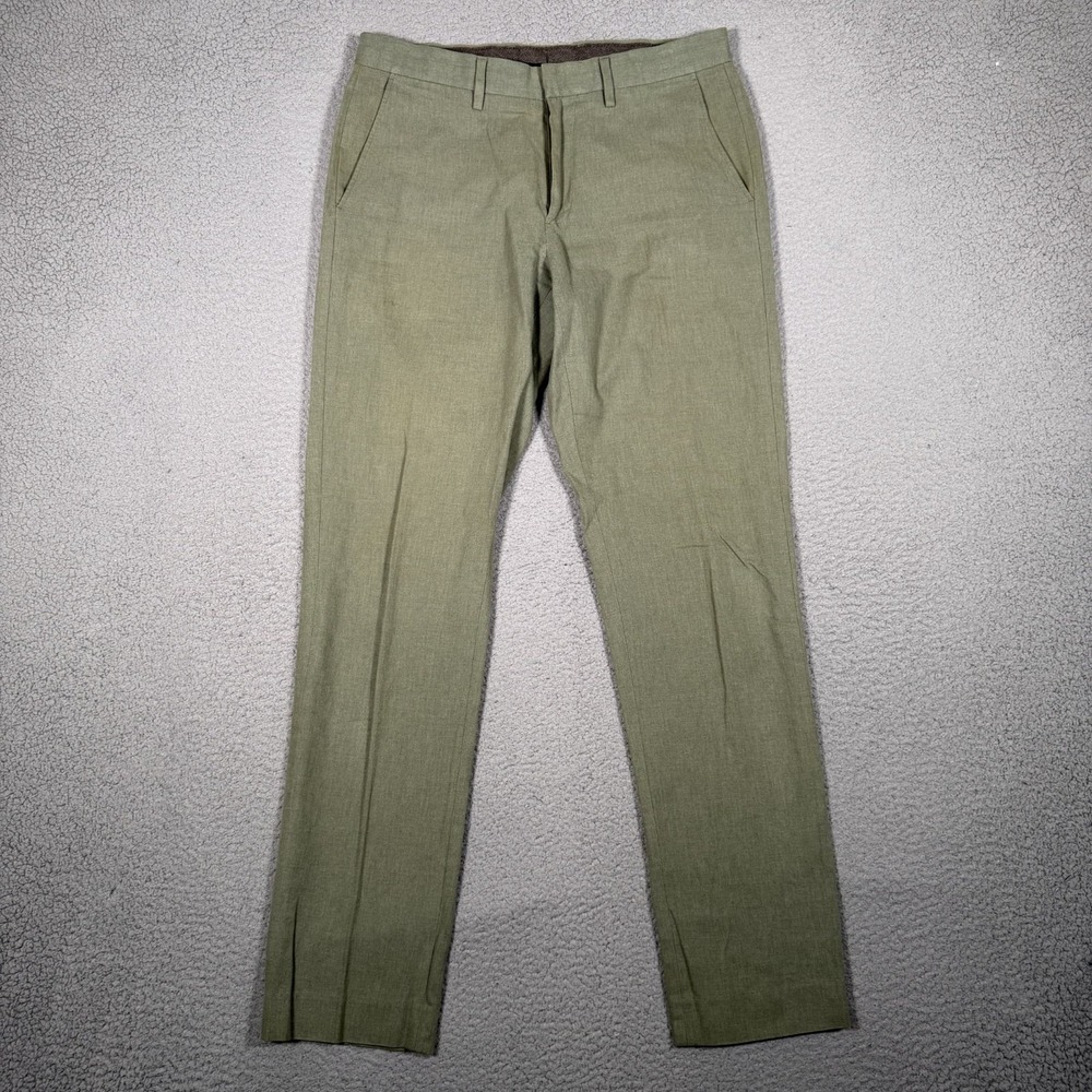 J Crew Bowery Pants Mens 32x34 Green Trousers Slacks Slim Fit Casual 100% Cotton